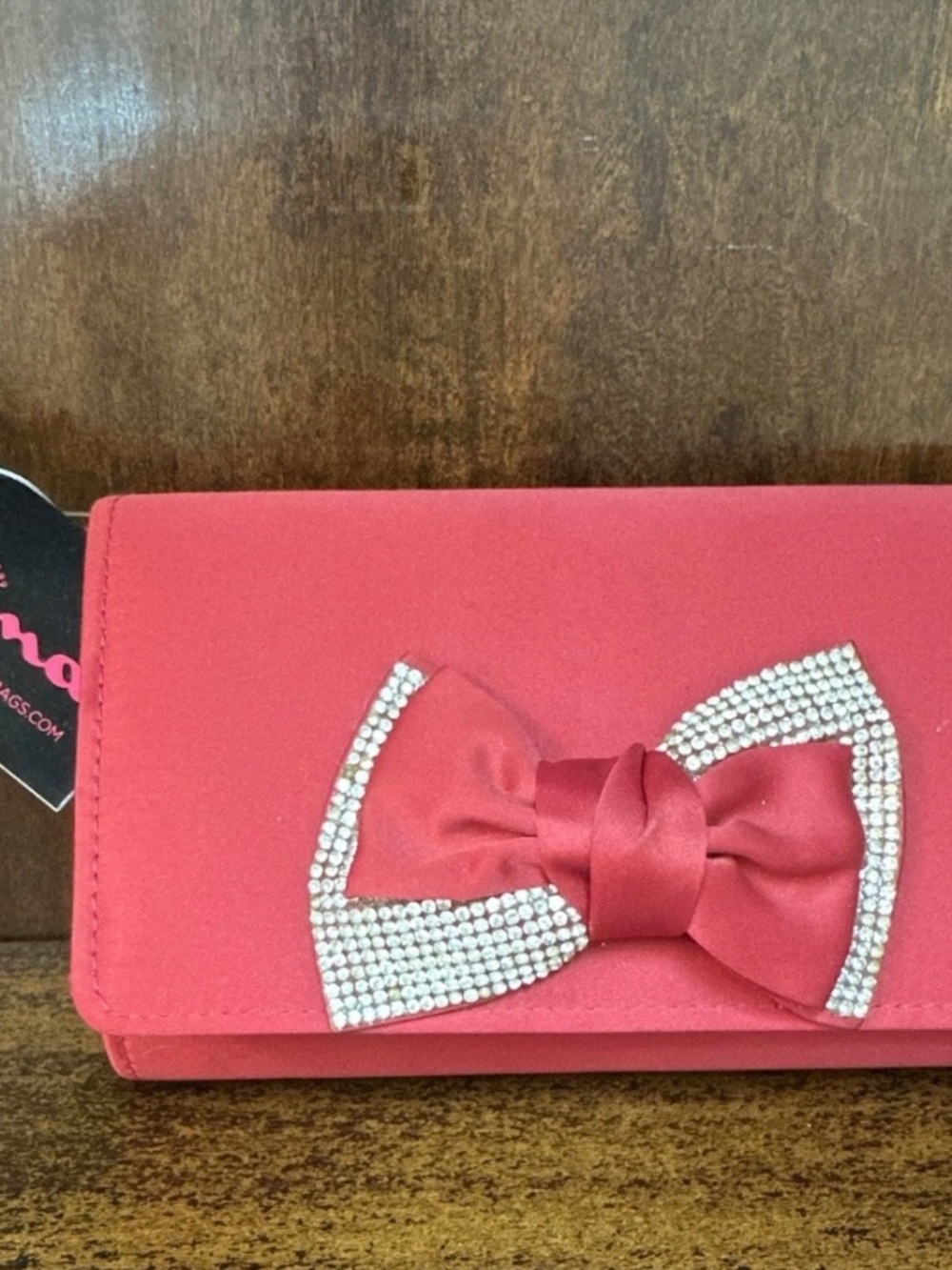 Nina Pink Women's Solid Wallet with Bow & Rhinestone Accents